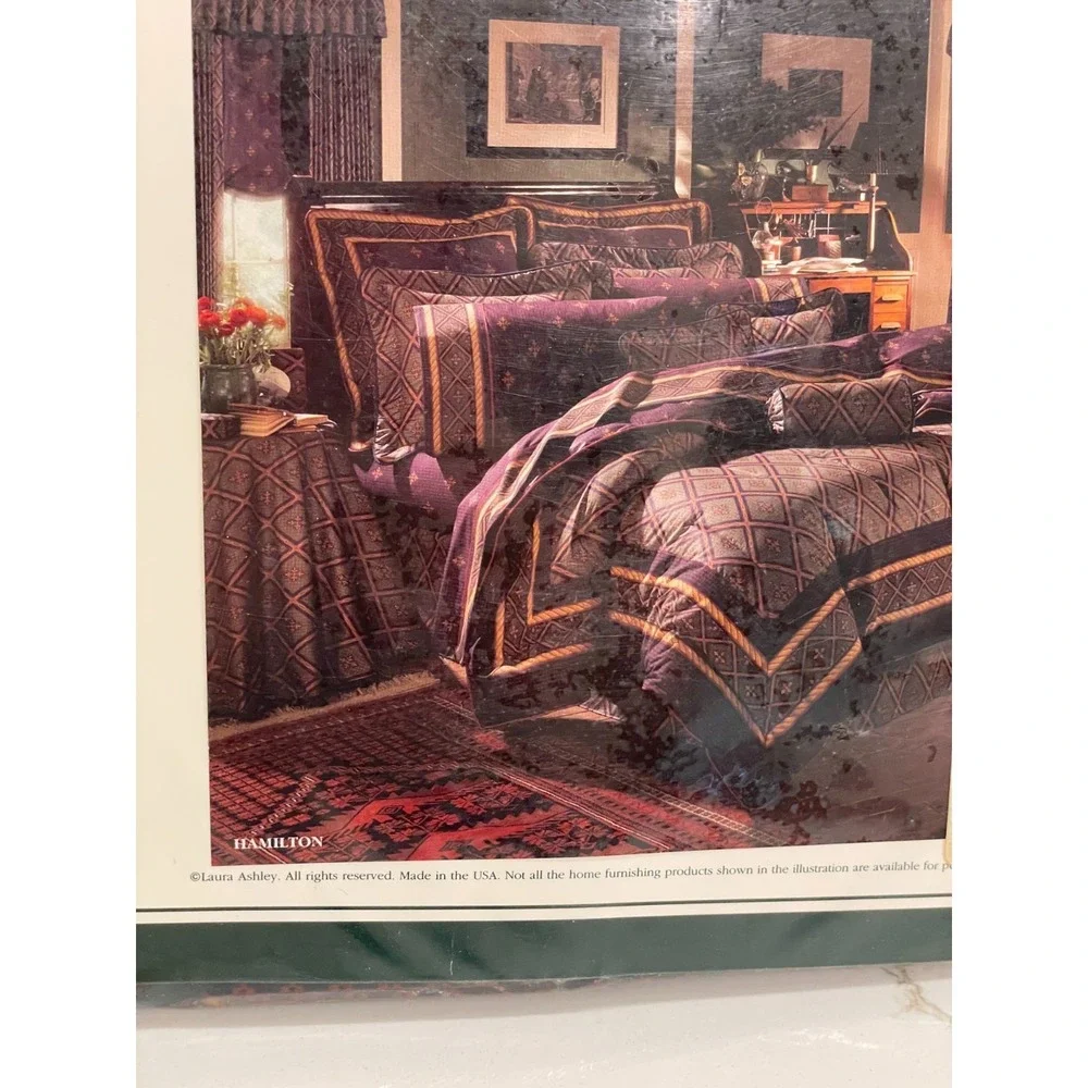 Vintage Laura Ashley Hamilton Full/Double‎ Sheets Fitted Flat Navy Burgundy New